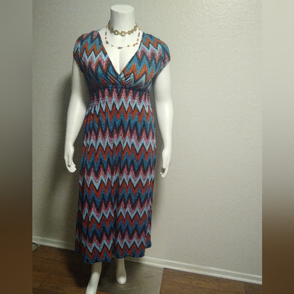Relaxx Multicolored Short Sleeves Maxi Dress 3X